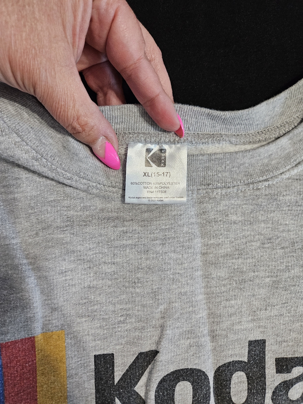 Kodak Gray Sweatshirt with Blue, Yellow, Red and Black Stripes - Picture 3 of 4